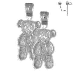 Sterling Silver 21mm Teddy Bear Earrings (White or Yellow Gold Plated)