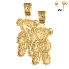 Sterling Silver 21mm Teddy Bear Earrings (White or Yellow Gold Plated)