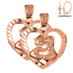 14K or 18K Gold Teddy Bear In Heart Earrings