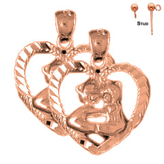 14K or 18K Gold Teddy Bear In Heart Earrings