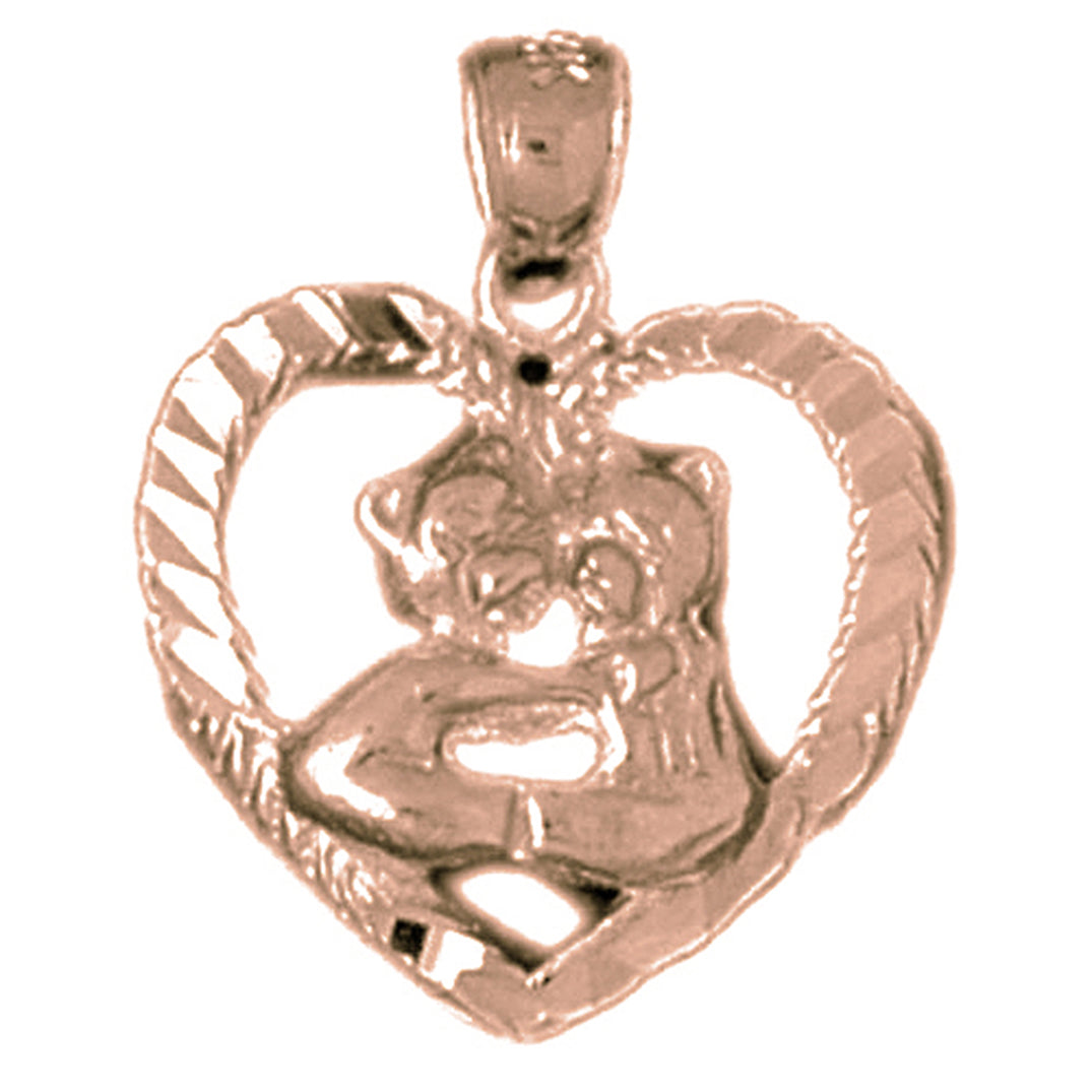 14K or 18K Gold Teddy Bear In Heart Pendant