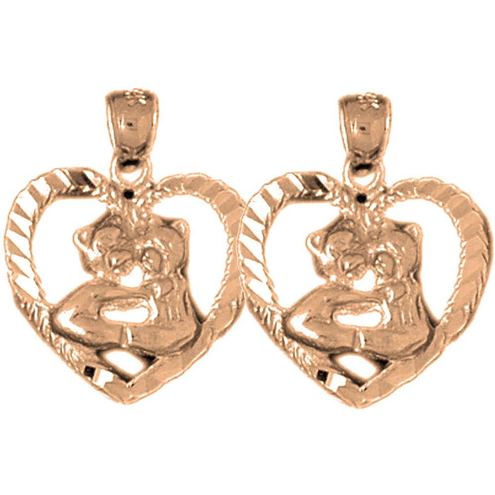 14K or 18K Gold 21mm Teddy Bear In Heart Earrings
