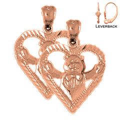 14K or 18K Gold Teddy Bear In Heart Earrings