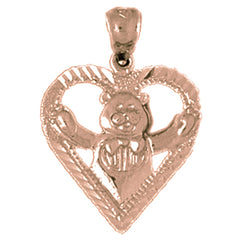 14K or 18K Gold Teddy Bear In Heart Pendant