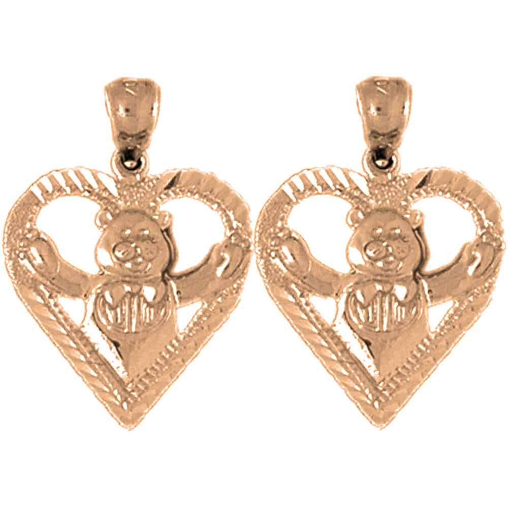 14K or 18K Gold 19mm Teddy Bear In Heart Earrings