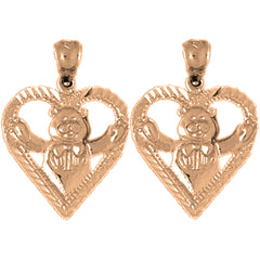 14K or 18K Gold 19mm Teddy Bear In Heart Earrings