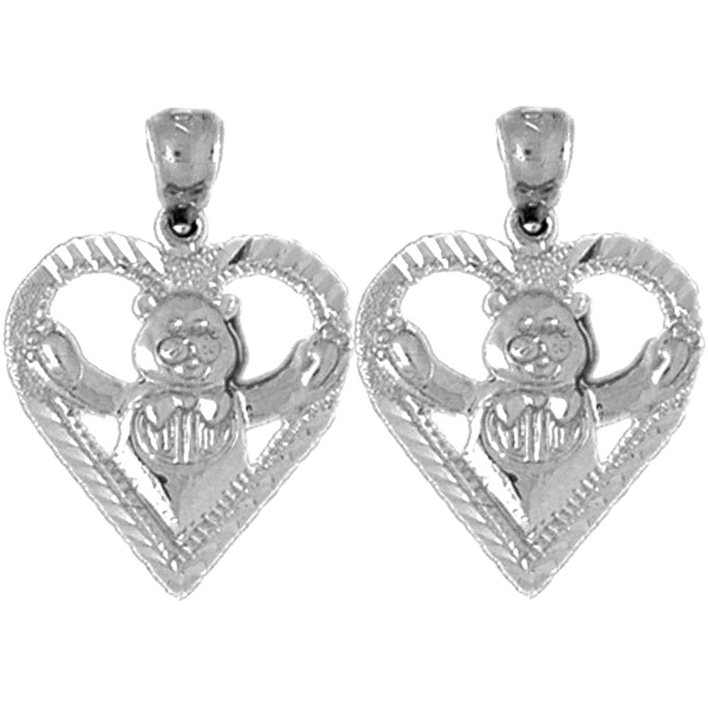 14K or 18K Gold 19mm Teddy Bear In Heart Earrings