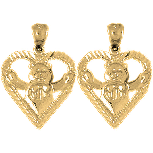 14K or 18K Gold 19mm Teddy Bear In Heart Earrings