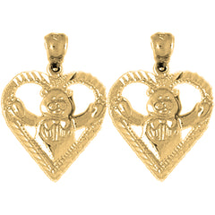 14K or 18K Gold 19mm Teddy Bear In Heart Earrings