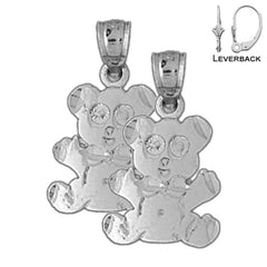 Sterling Silver 21mm Teddy Bear Earrings (White or Yellow Gold Plated)