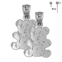 Sterling Silver 21mm Teddy Bear Earrings (White or Yellow Gold Plated)