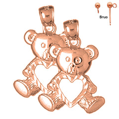 Aretes de osito de peluche con corazón en oro de 14 quilates o 18 quilates