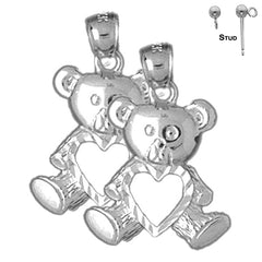 Aretes de osito de peluche con corazón en oro de 14 quilates o 18 quilates