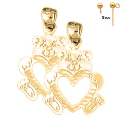Sterling Silver 21mm Teddy Bear With Heart Earrings (White or Yellow Gold Plated)