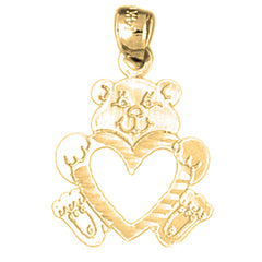 14K or 18K Gold Teddy Bear With Heart Pendant