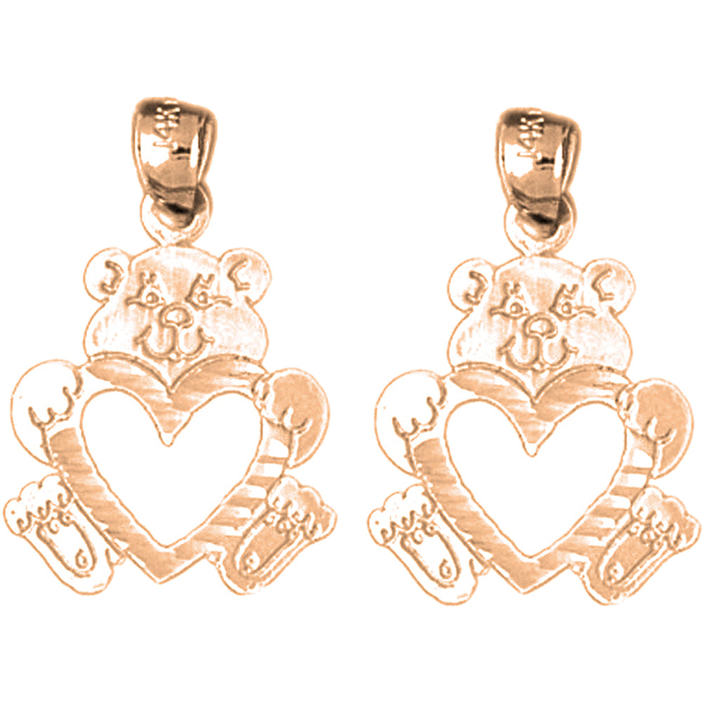 14K or 18K Gold 21mm Teddy Bear With Heart Earrings