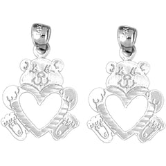 14K or 18K Gold 21mm Teddy Bear With Heart Earrings