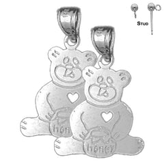 Sterling Silver 22mm Teddy Bear Earrings (White or Yellow Gold Plated)