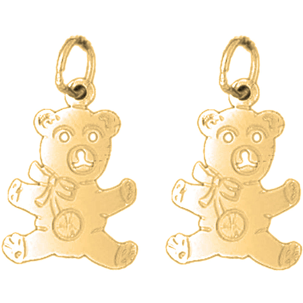 Yellow Gold-plated Silver 20mm Teddy Bear Earrings