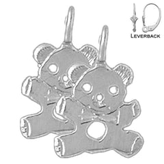 Sterling Silver 18mm Teddy Bear Earrings (White or Yellow Gold Plated)