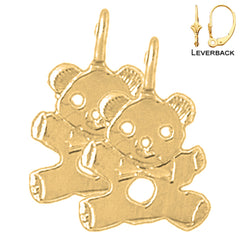 Sterling Silver 18mm Teddy Bear Earrings (White or Yellow Gold Plated)