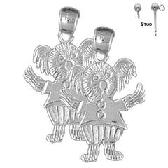 Sterling Silver 22mm Teddy Bear Earrings (White or Yellow Gold Plated)