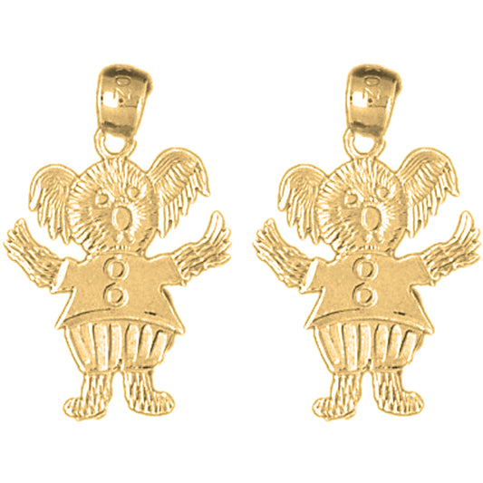 14K or 18K Gold 22mm Teddy Bear Earrings