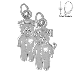 Sterling Silver 21mm Teddy Bear Earrings (White or Yellow Gold Plated)