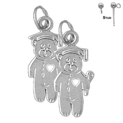 Sterling Silver 21mm Teddy Bear Earrings (White or Yellow Gold Plated)