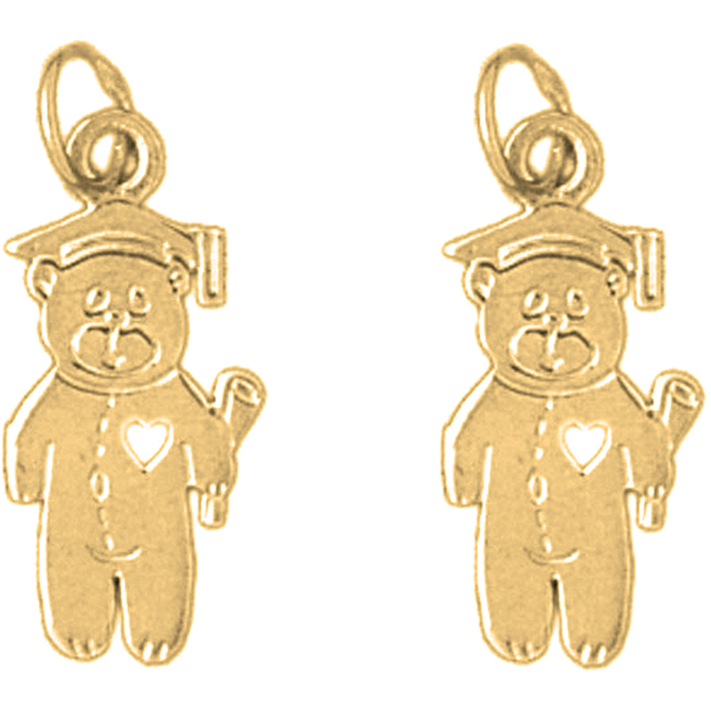 Yellow Gold-plated Silver 21mm Teddy Bear Earrings