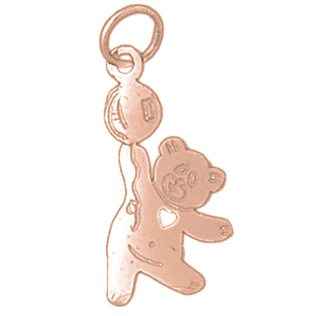 14K or 18K Gold Teddy Bear With Balloons Pendant