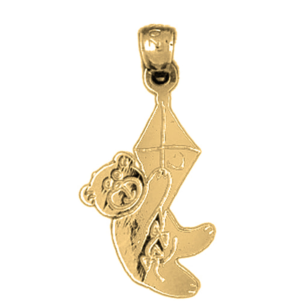 14K or 18K Gold Teddy Bear With Kite Pendant