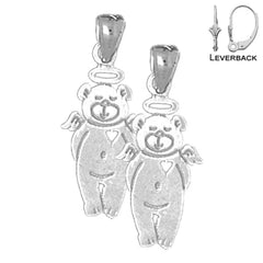 Sterling Silver 24mm Teddy Bear Earrings (White or Yellow Gold Plated)
