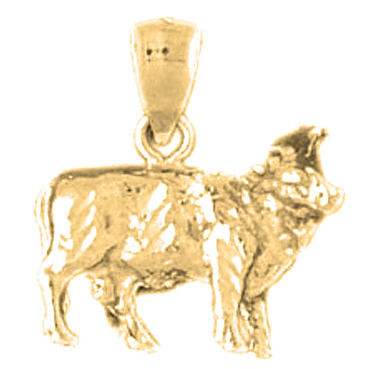 10K, 14K or 18K Gold 3D Cow Pendant