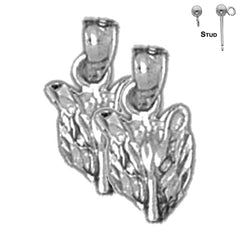 Pendientes de lobo de plata de ley de 13 mm (chapados en oro blanco o amarillo)