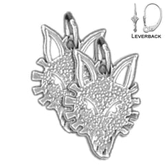 Pendientes de lobo de plata de ley de 15 mm (chapados en oro blanco o amarillo)