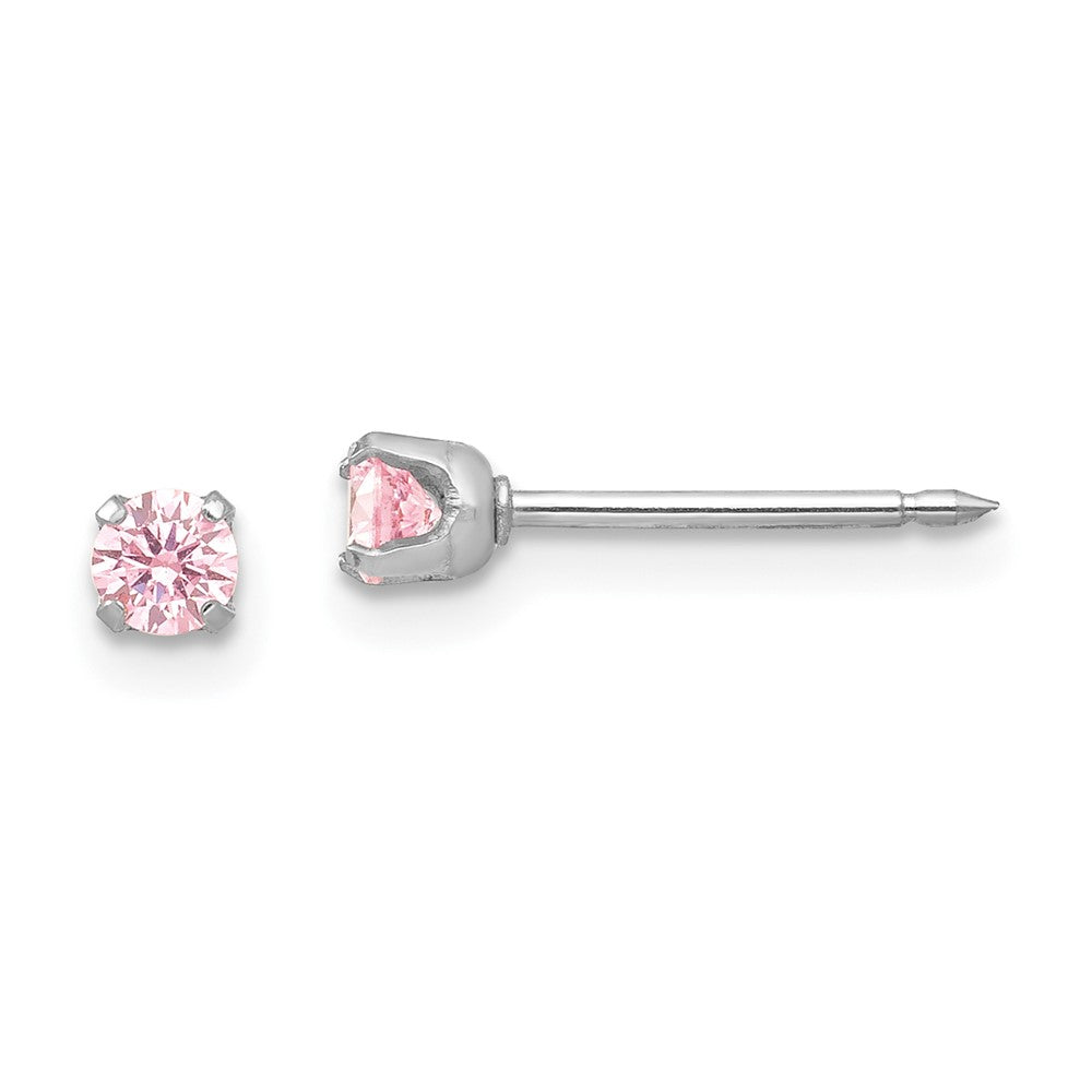 Inverness 14K White Gold 3mm Pink CZ Earrings