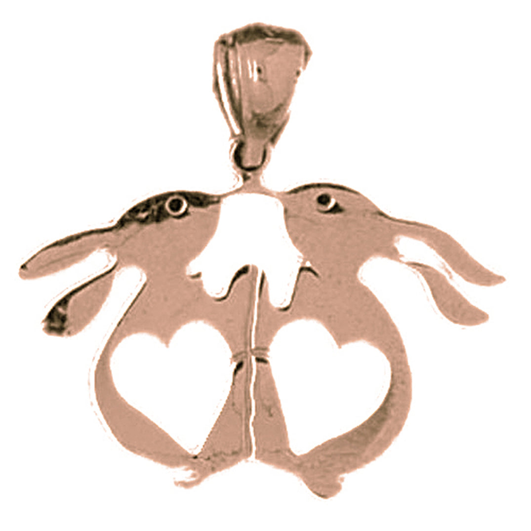 14K or 18K Gold Rabbit With Hearts Pendant