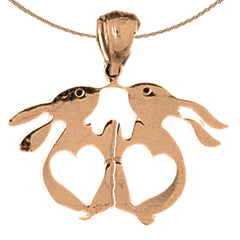 14K or 18K Gold Rabbit With Hearts Pendant
