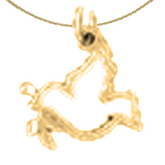 14K oder 18K Gold Anhänger mit Taube und Olivenzweig