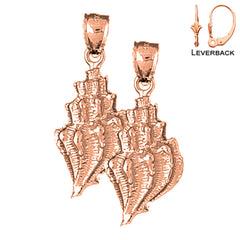 Pendientes de concha de caracola de oro de 14 quilates o 18 quilates de 30 mm