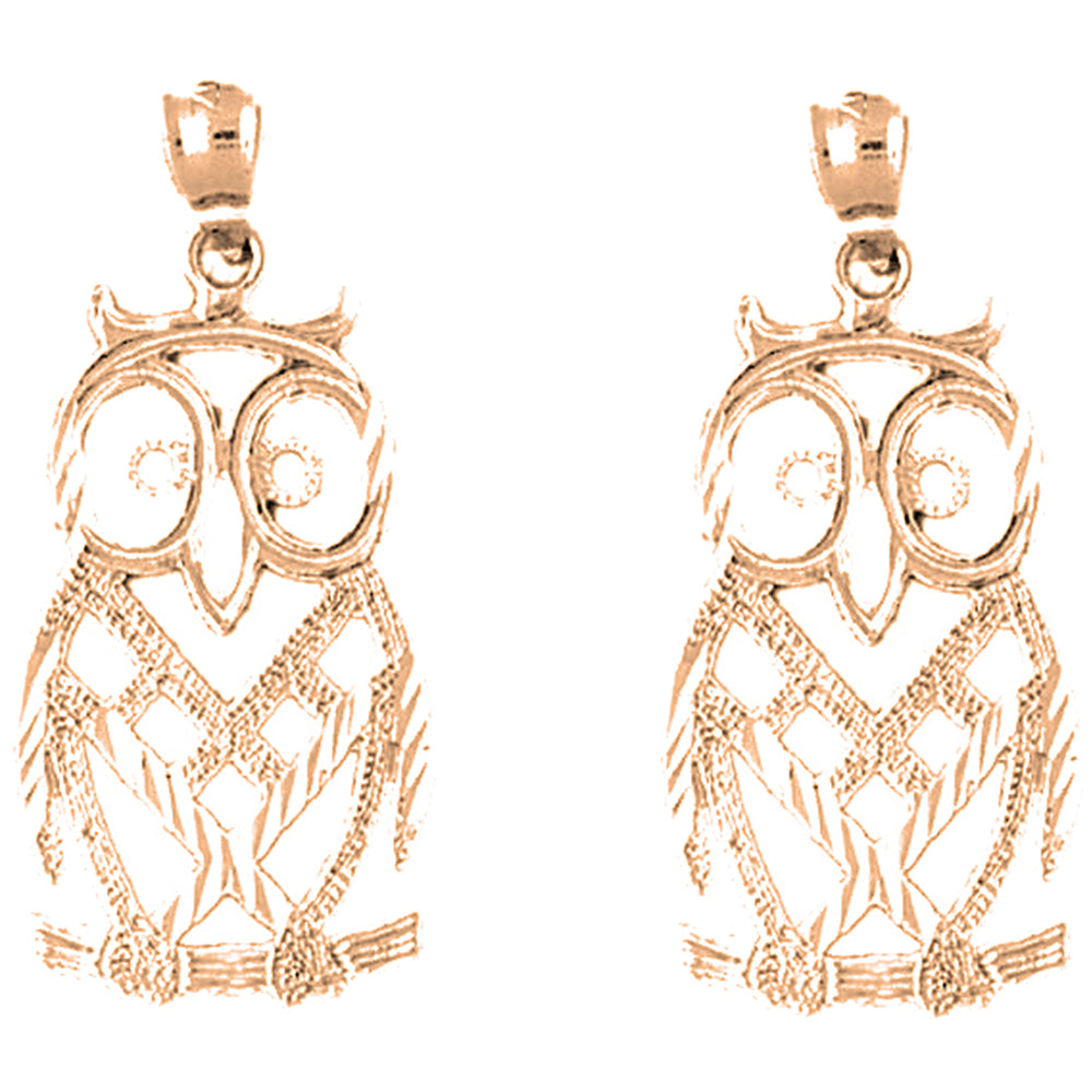 14K or 18K Gold 34mm Owl Earrings