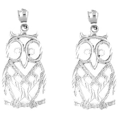 14K or 18K Gold 34mm Owl Earrings