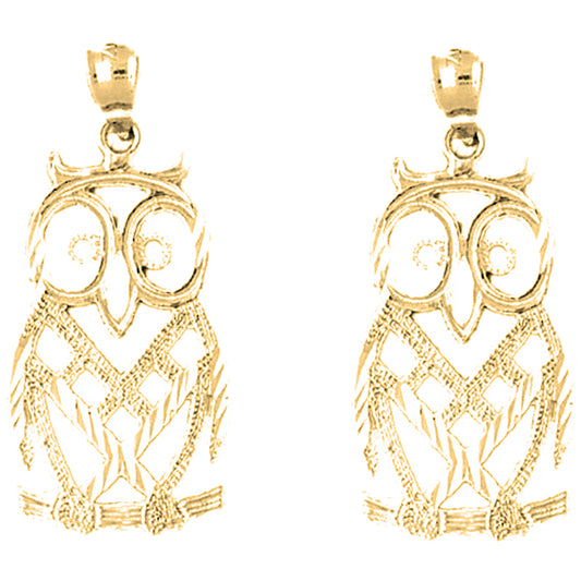 14K or 18K Gold 34mm Owl Earrings