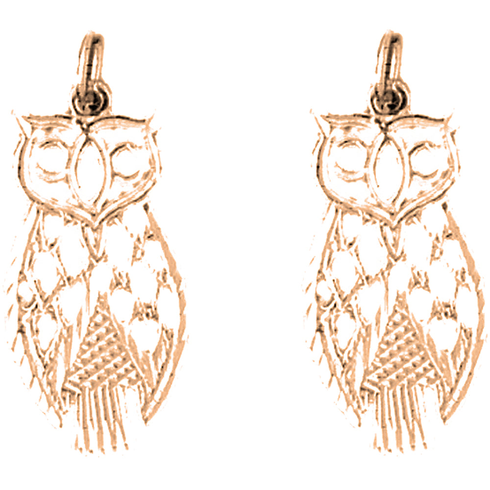 14K or 18K Gold 26mm Owl Earrings