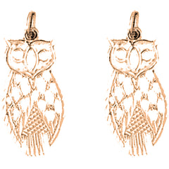 14K or 18K Gold 26mm Owl Earrings