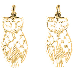 Yellow Gold-plated Silver 26mm Owl Earrings