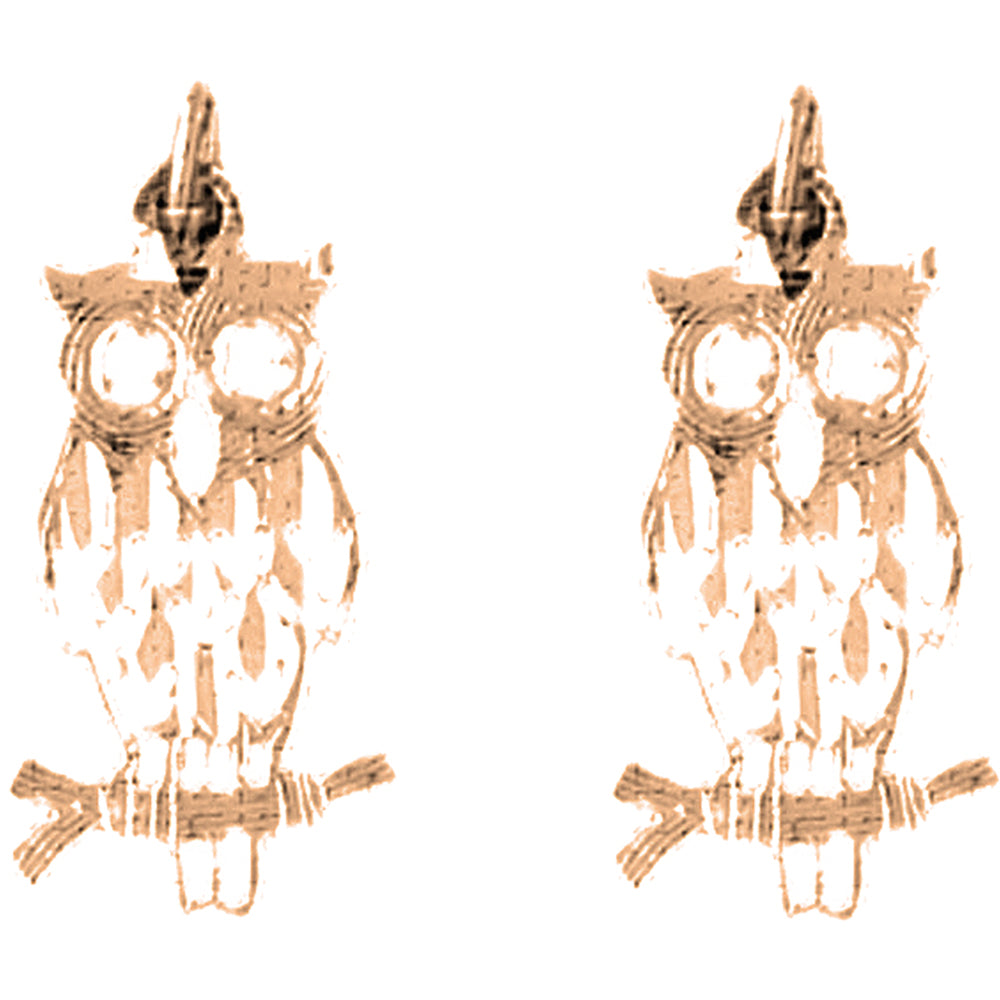 14K or 18K Gold 21mm Owl Earrings