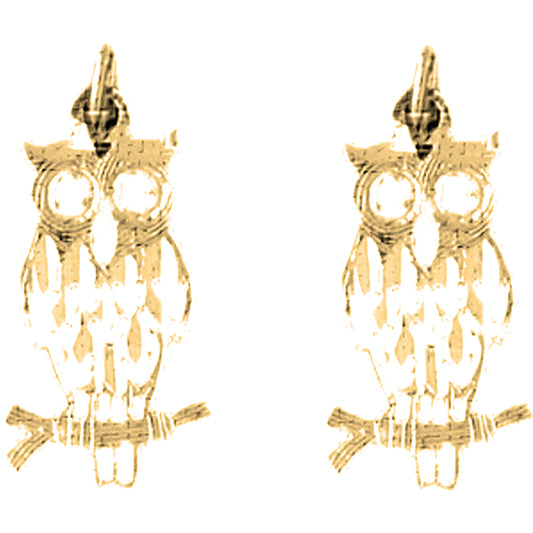 14K or 18K Gold 21mm Owl Earrings