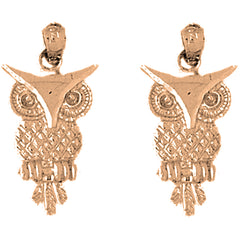 14K or 18K Gold 26mm Owl Earrings